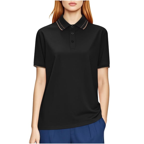 Polo pour Femmes, Haut Athlétique Uni à Manches Courtes Évacuant l'Humidité avec Col à Revers Classique, Tenue Décontractée Toutes Saisons