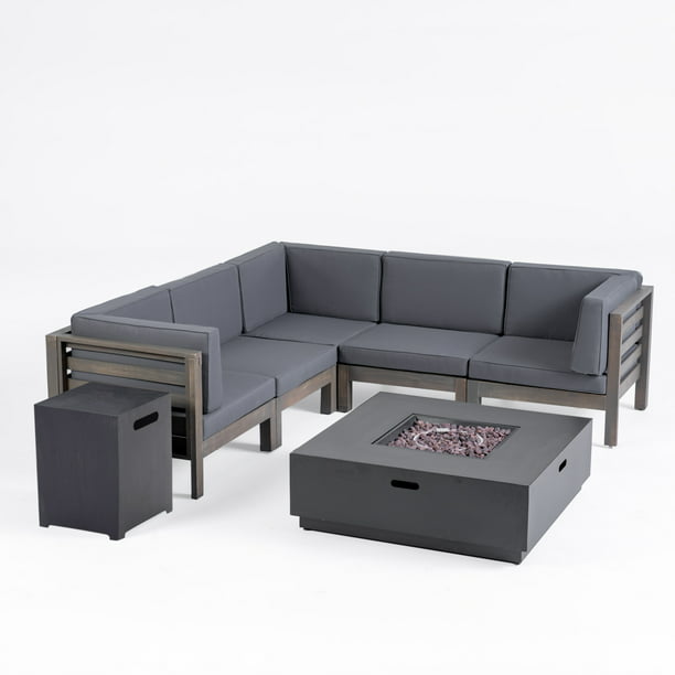 Annabelle Outdoor V Shaped Sectional, Sectional With Fire Pit