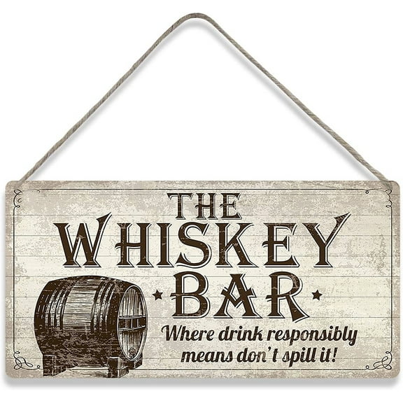 Vintage Whisky Bar Plaque Hanging Rustic Sign Home Bar Pub Man Cave Birthday Gift for Him 10x5 Inch