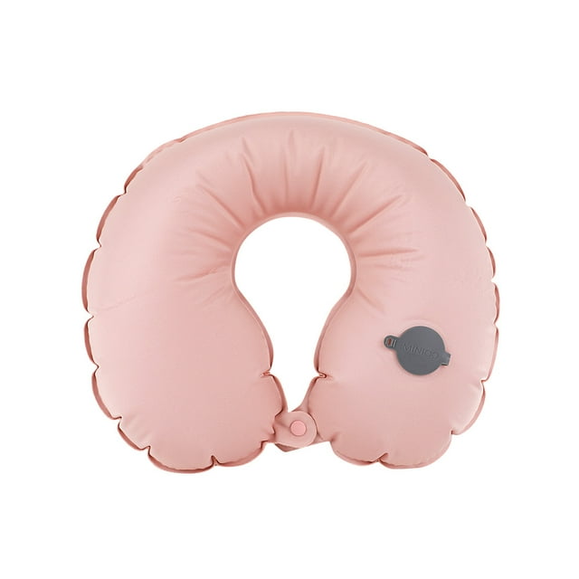 MINISO Simple Inflatable U-shaped Pillow (Pink)- Ideal for travelling, napping and resting, portable