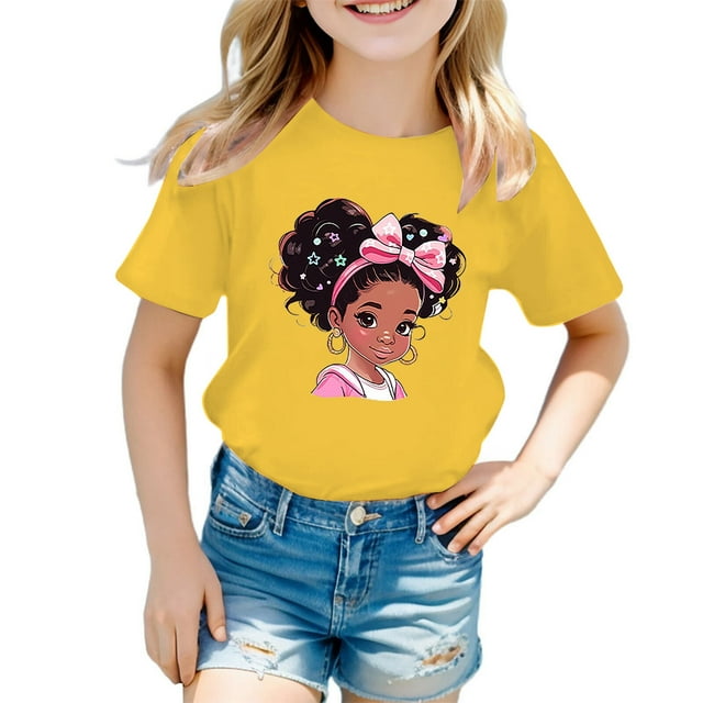 HNMKIU T-Shirt Graphique Décontracté Tendance pour Filles Manches Courtes Col Rond Haut d'Été pour Enfants Usage Quotidien à la Mode