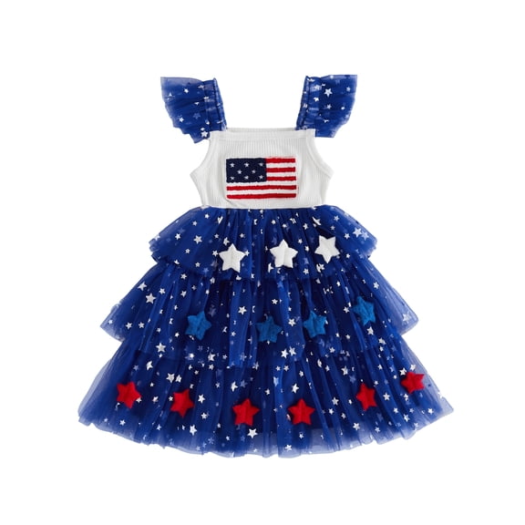 BemeyourBBs Toddler Baby Girl 4th of July Dress Outfit Kids Baby Girl Patriot Independence Day Clothes Sleeveless Red White Blue Star Tutu Tulle Dress Little Girls Summer Cake Smash Party Dress