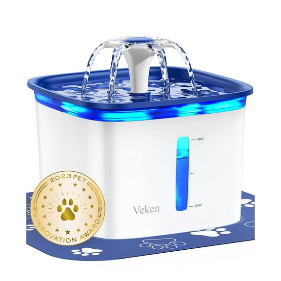 Veken Innovation Award Winner 95oz/2.8L Pet Fountain, Automatic Cat Water Fountain Dog Water Dispenser with Replacement Filters for Cats, Dogs, Multiple Pets (Blue, Plastic)