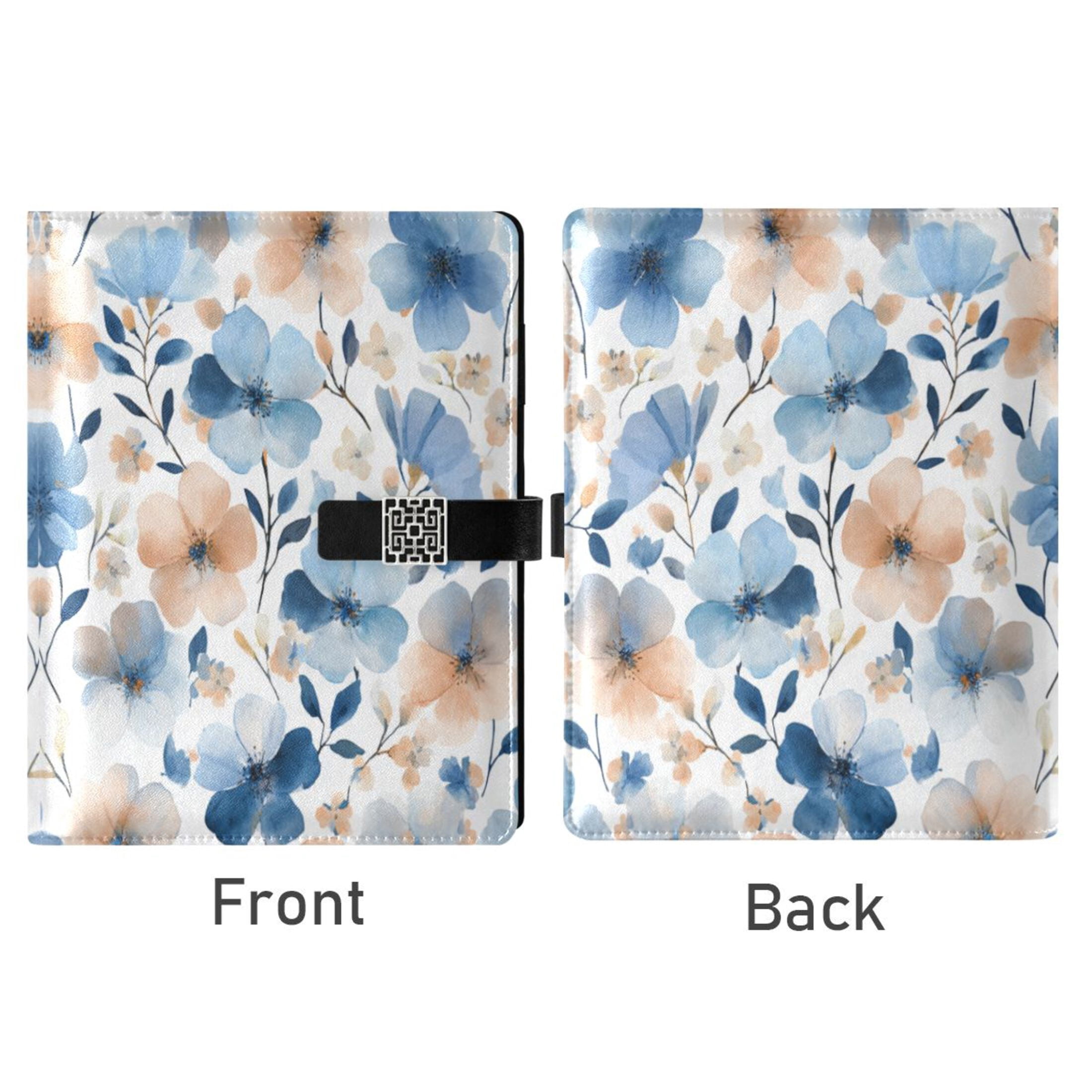 Leather Planner Leather Notebook Notebook Journal Binder Design Pen Pocket Design Convenient for Storage Lovely Watercolor Blue Flowers