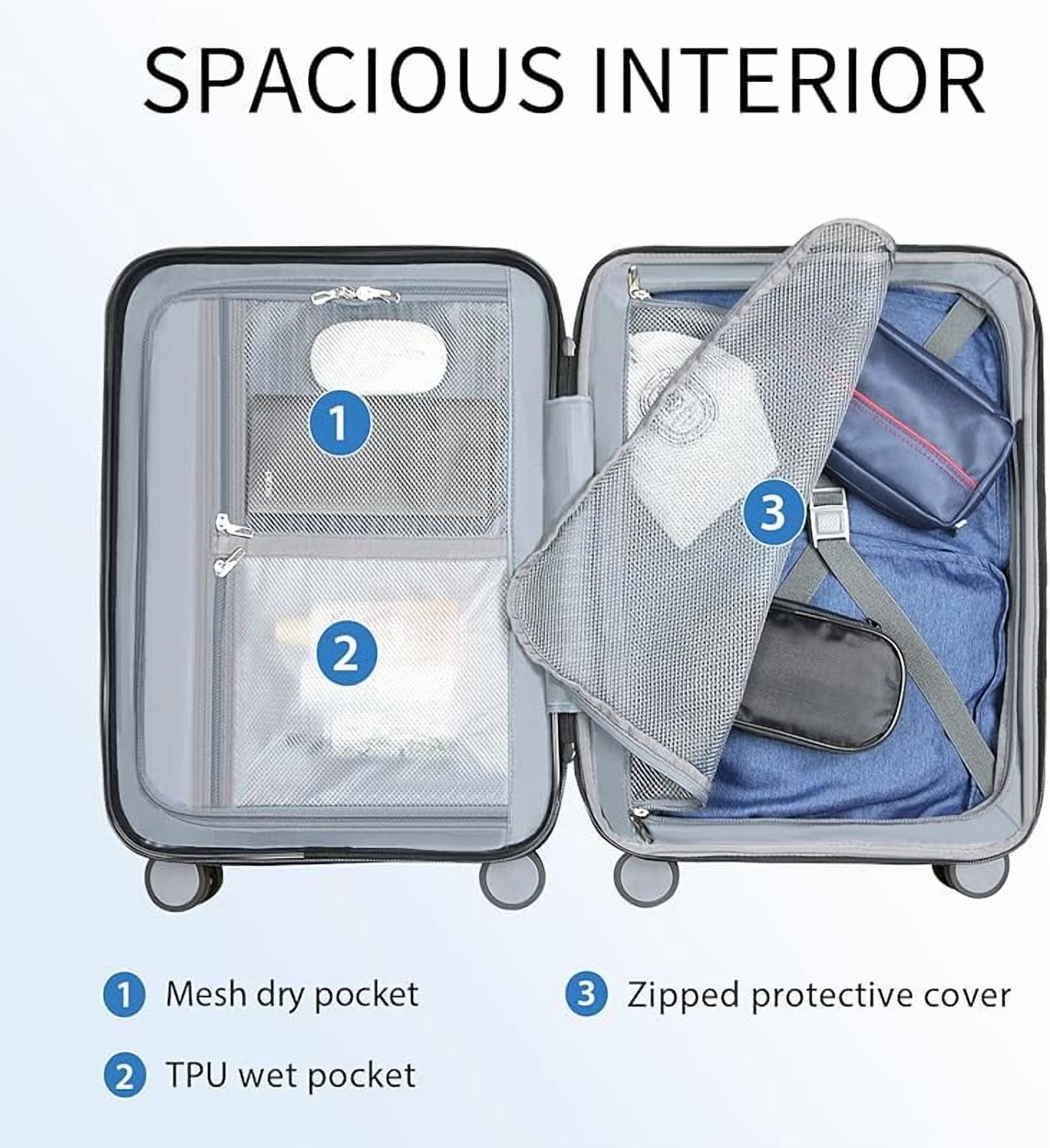 Hardside Expandable Carry On Luggage with Spinner Wheels & Built-in TSA Lock, Durable Suitcase Rolling Luggage with USB Port, Carry-On 20-Inch
