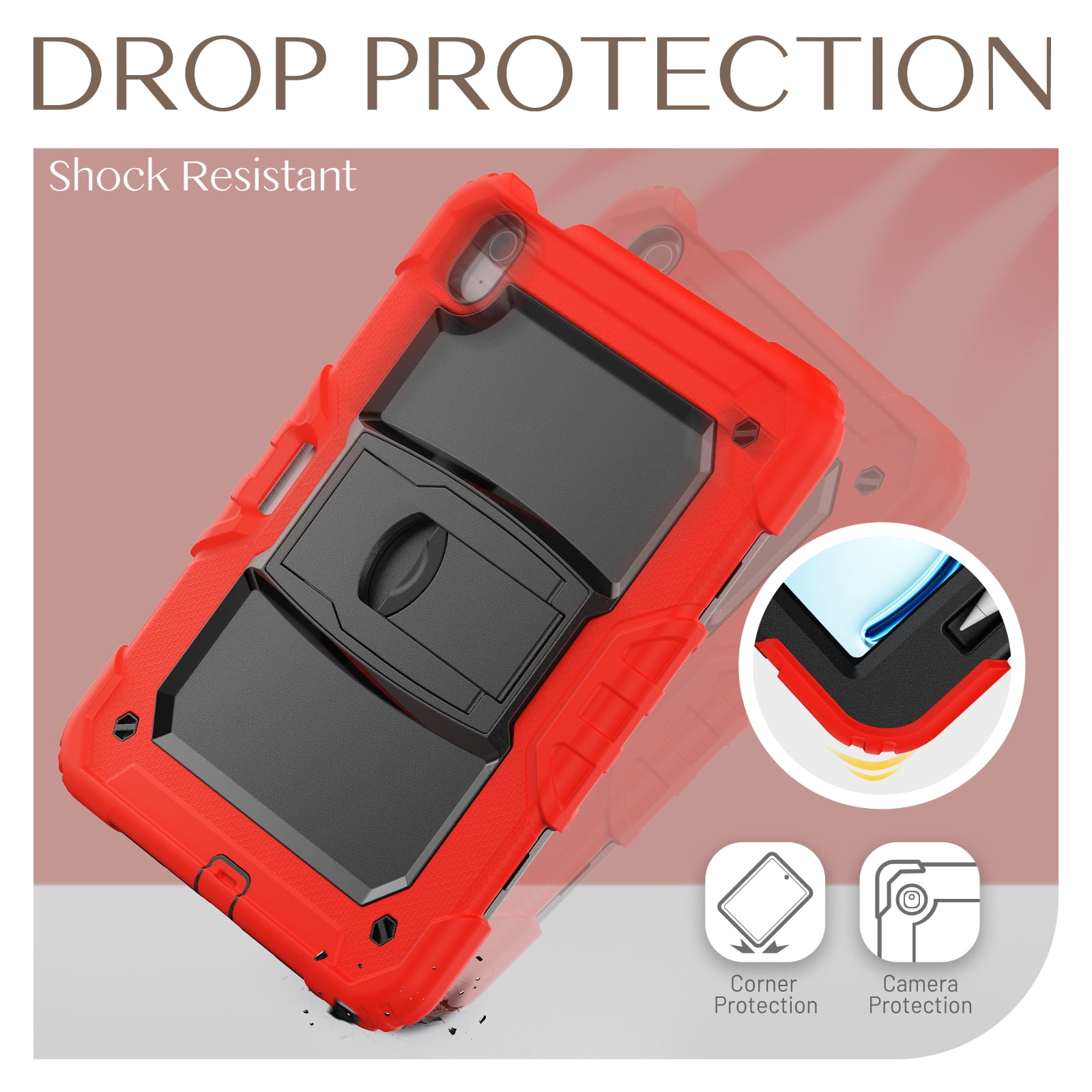 Rugged Case For Apple iPad Air 11 (2024) – 3-Layer Protection Shockproof Stand Cover with Screen Protector, Adjustable Stand, Shoulder Strap, & Pencil Holder -- Red