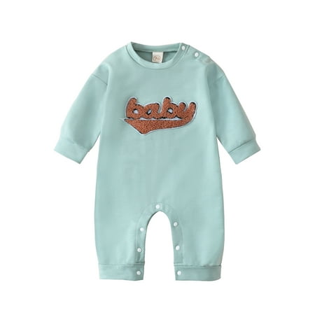 

jaweiw Infant Baby Girls Boys Spring Fall Jumpsuit Long Sleeves Round Neck 3D Letter Pattern Snap Closure Romper Size 0 6 9 12 18 M