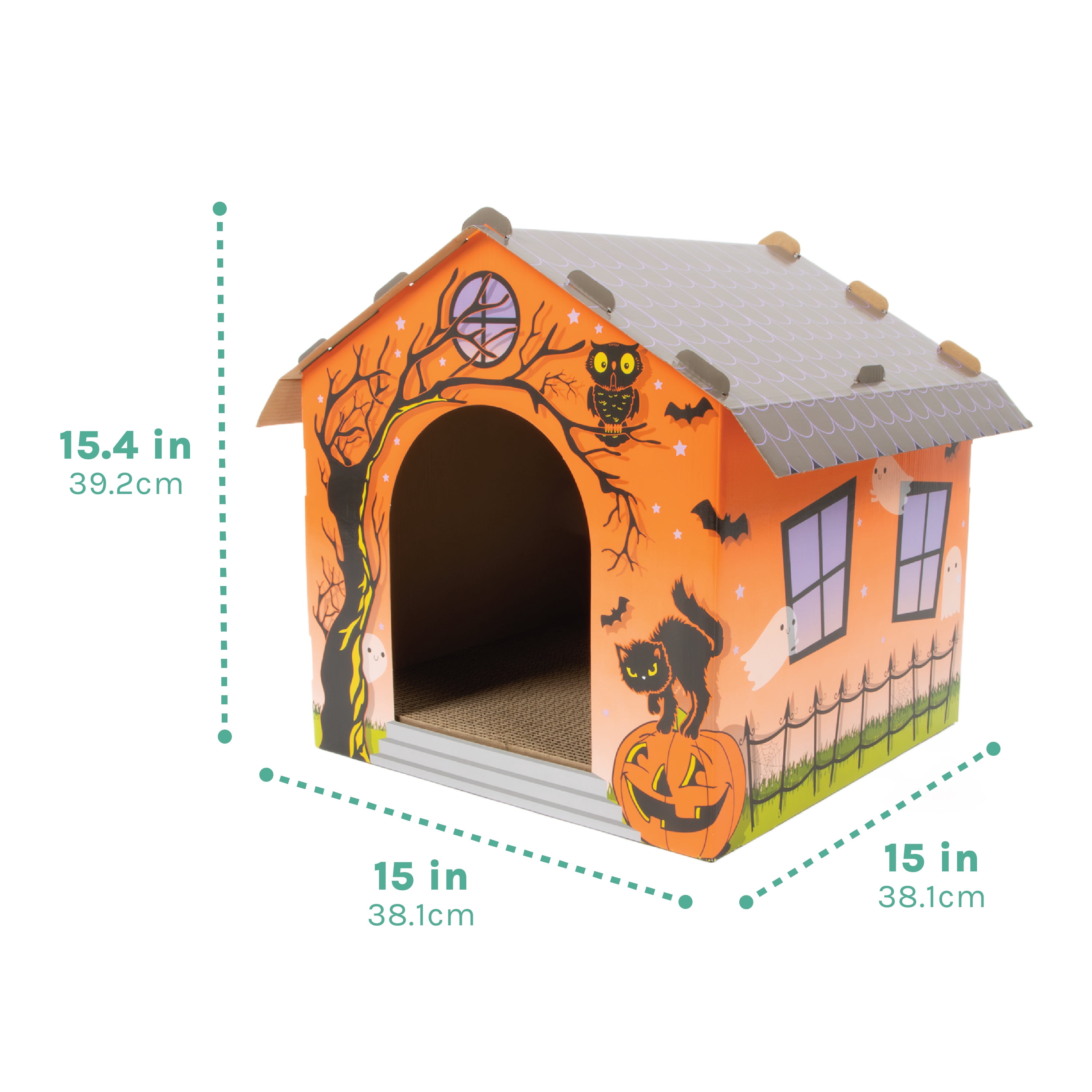 Kitty City Halloween Haunted Indoor Cat Scratcher House, Orange, One Size