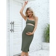 thumbnail image 3 of Women's Maternity Long Sleeve Midi Bodycon Dresses Crewneck Cut Out Ribbed Knit Fitted Pencil Dress, 3 of 5