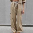 thumbnail image 2 of Women's Low Waist Cargo Pants Casual Solid Color Harajuku Vintage Low Rise Baggy Jogger Loose Cinch Pants Trousers, 2 of 7