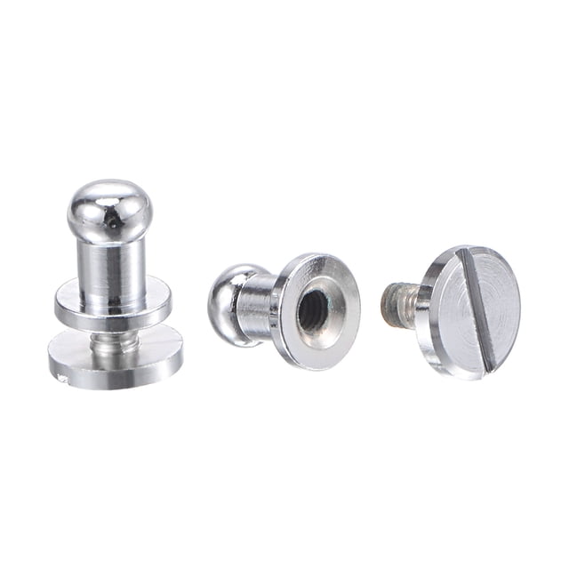 Unique Bargains 10 Set 5mm Solid Brass Round Head Stud Screw Rivets for DIY Leather Belt Wallet Handbag Decoration, Silver Tone
