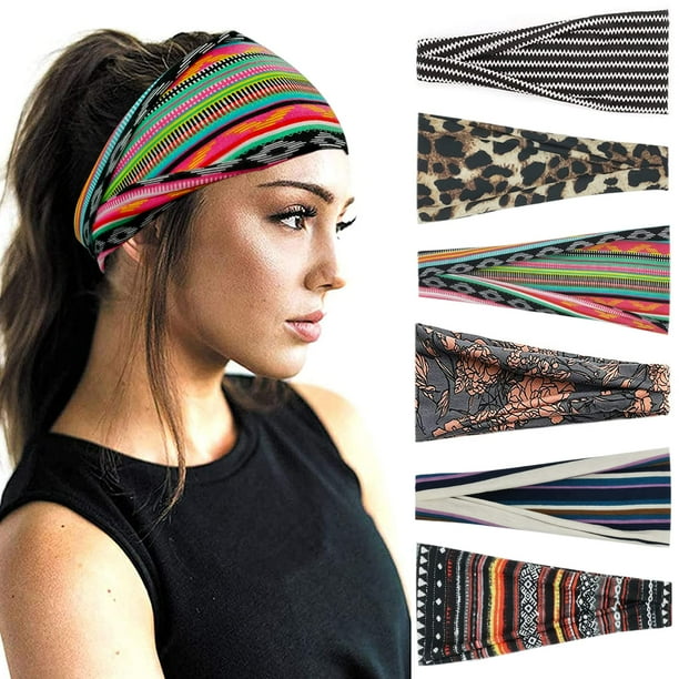 YONUF Diademas bohemias para mujer, diadema ancha a la moda, bandas para la cabeza para entrenamiento de yoga, accesorios para el cabello, paquete de 6