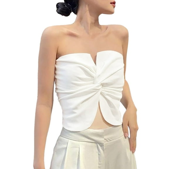 SHITINN 80's Tops for Women Baggy Top Women Women Solid Cropped Bowknot Slim Sleeveless Tube Top Crop Top