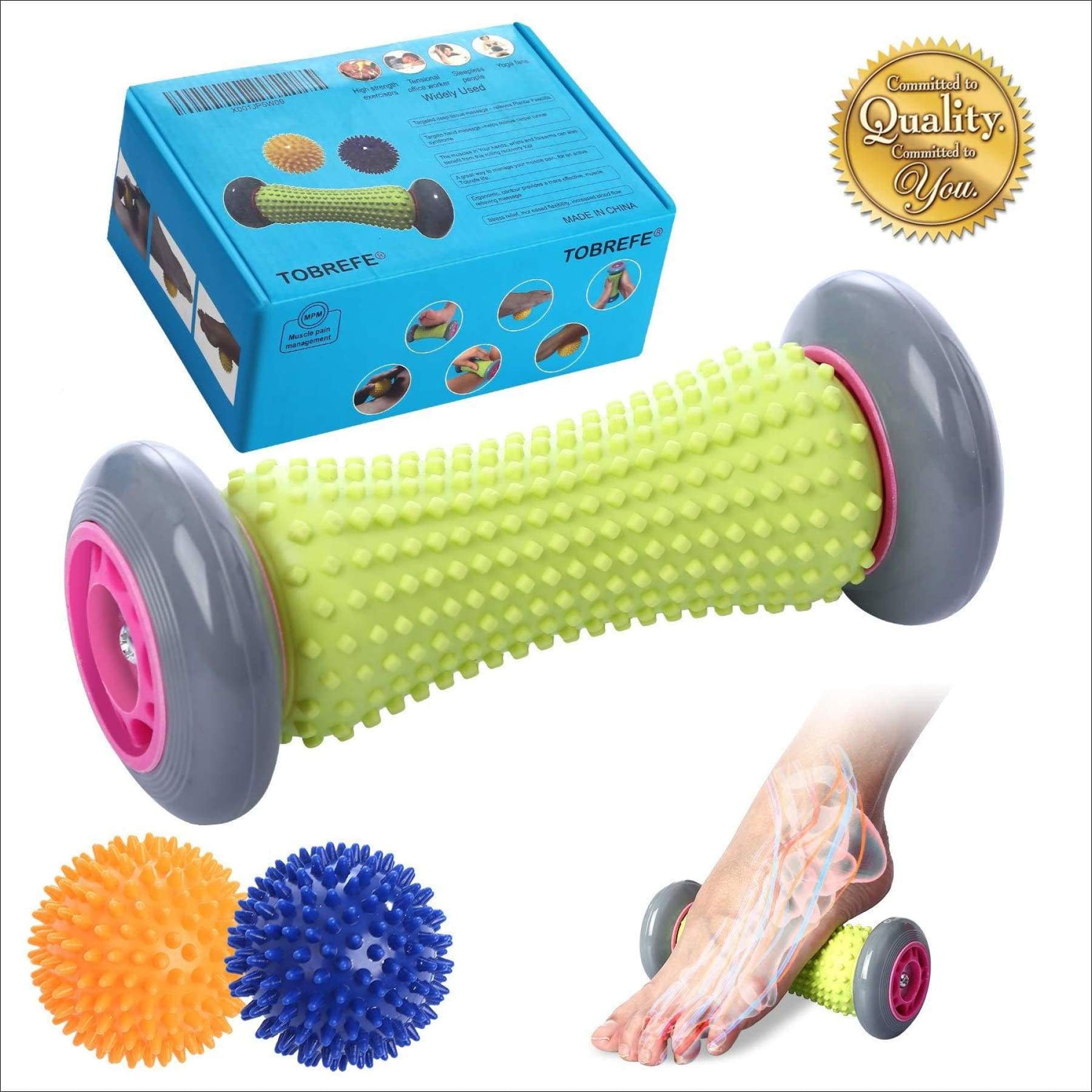 PVC Hand Foot Massage Balls Trigger Therapy Ball Roller Reflexology 16cmX5cm Gym 