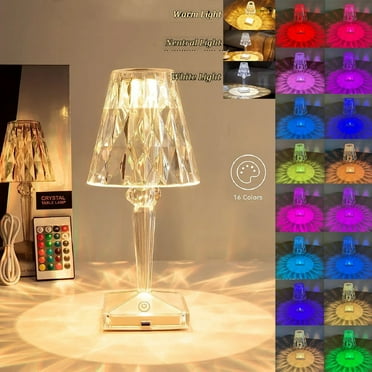 Crystal Diamond Table Lamp 16 Color Changing RGB Touch & Remote Control USB Rechargeable LED Romantic Artificial Crystal Night Light Bedside Lamp for Bedroom Living Room Party Dinner Decor