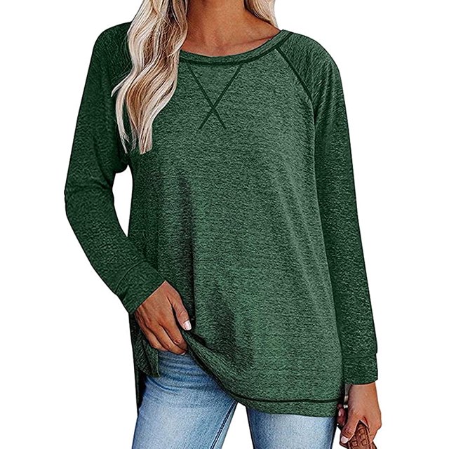 Long Sleeve Shirts for Women Crew Neck Raglan Casual Tunic Top Loose Cotton Fall T Shirt