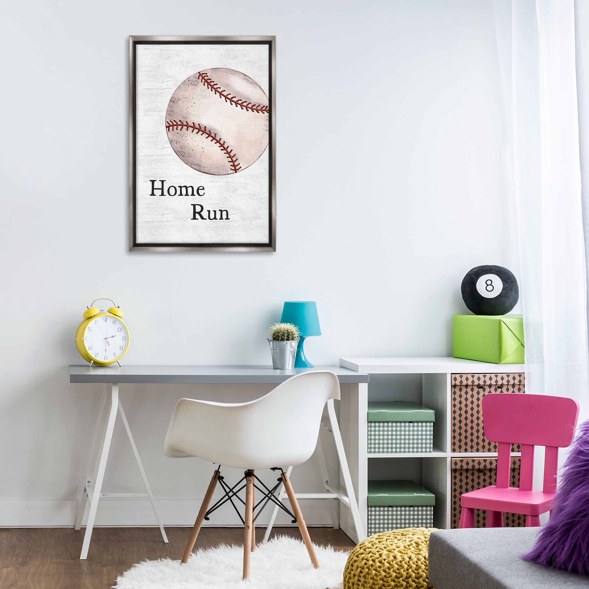 Stupell Industries Home Run Baseball Sports Painting Gray Floater Framed Canvas Art Print Wall Art, 21 x 31