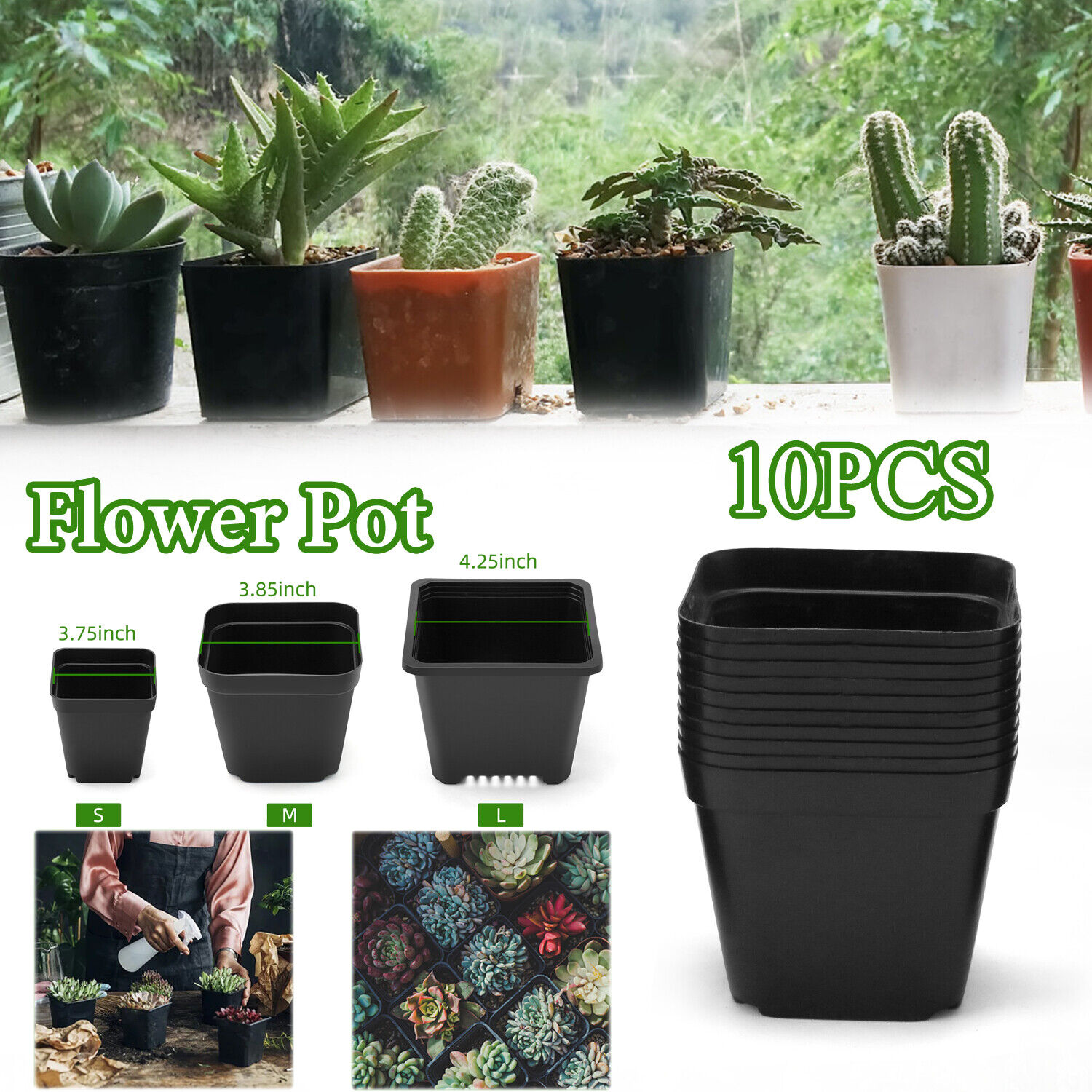 Tsuinz Plant Pots 4.25" Plastic Flower Planters for Seedlings Container
