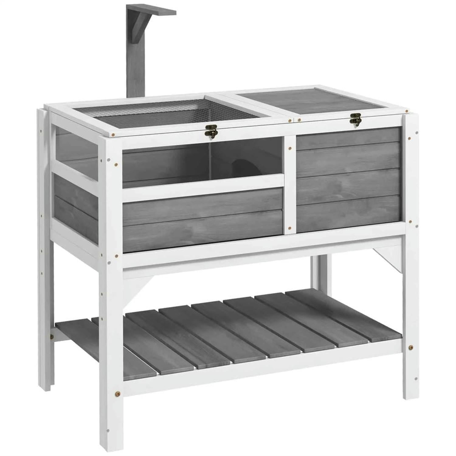 resenkos 40.5" Wooden Tortoise House with Lamp Holder, Shelf Storage, Reptile Cage Enclosure for Turtles, Lizards, Snakes, Small Animal Habitats, Light Gray