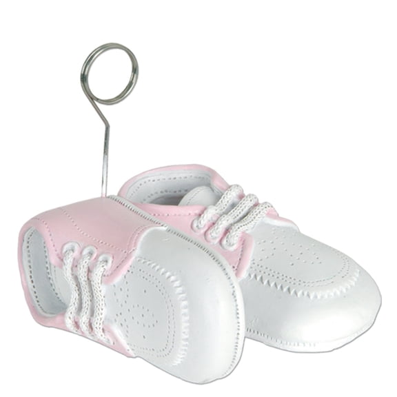 Baby Shoes Photo/Balloon Holder (white w/pink upper) Party Accessory (1 count)