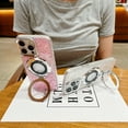thumbnail image 3 of for iPhone 13 Case with Rotatable Ring Holder Kickstand Bling Glitter Gradient TPU Rubber Phone Case Compatible with MagSafe, Shockproof Protective Cover for Women Girls, Silver+Pink, 3 of 11