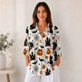 thumbnail image 5 of Nyfairy Plus Size Women's Halloween Print Long Sleeve Button Down Casual Shirt, 5 of 5