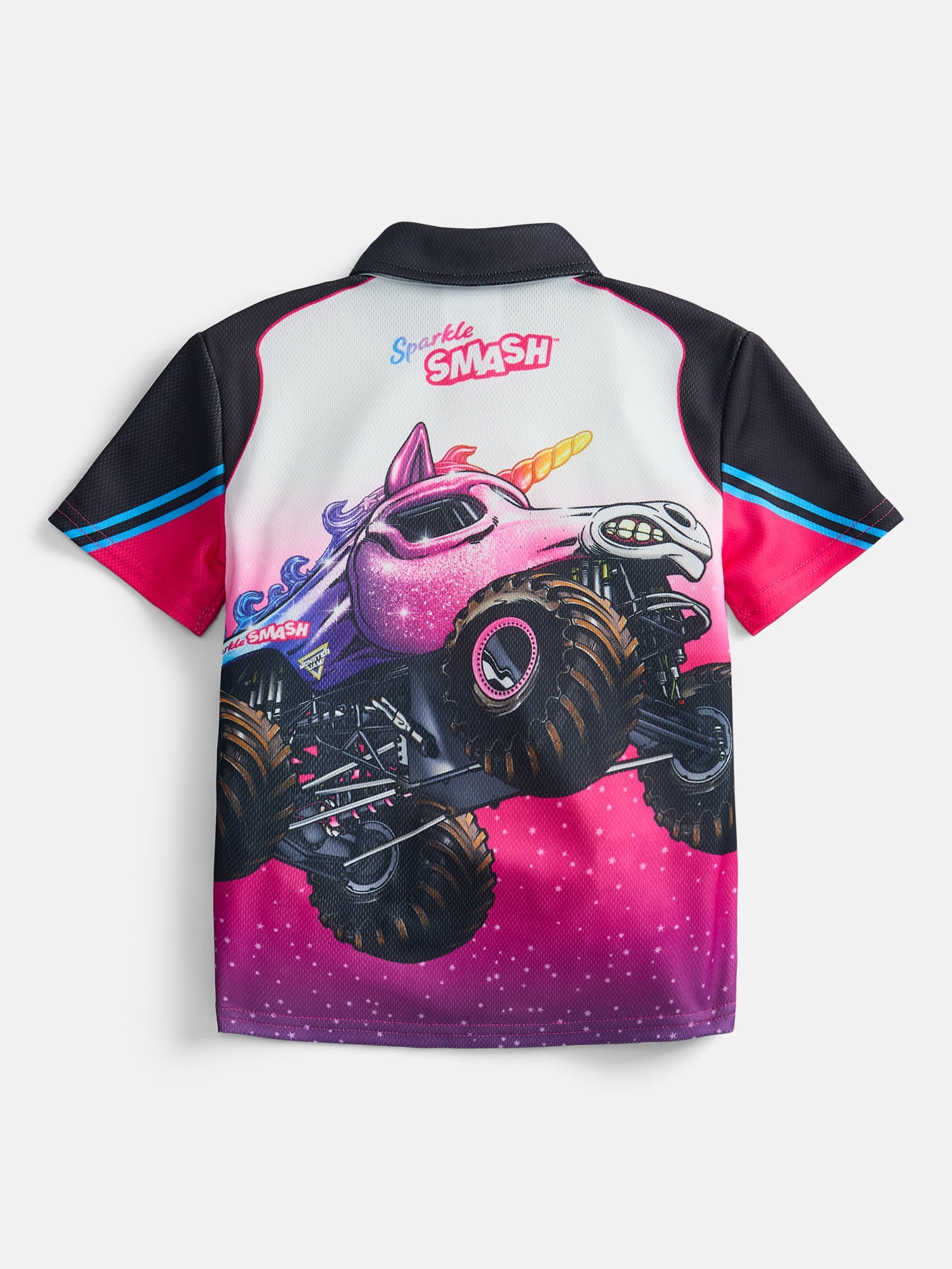 Monster Jam Sparkle Smash Toddler Boys Button Front Shirt with Short Sleeves, Sizes 12M-5T