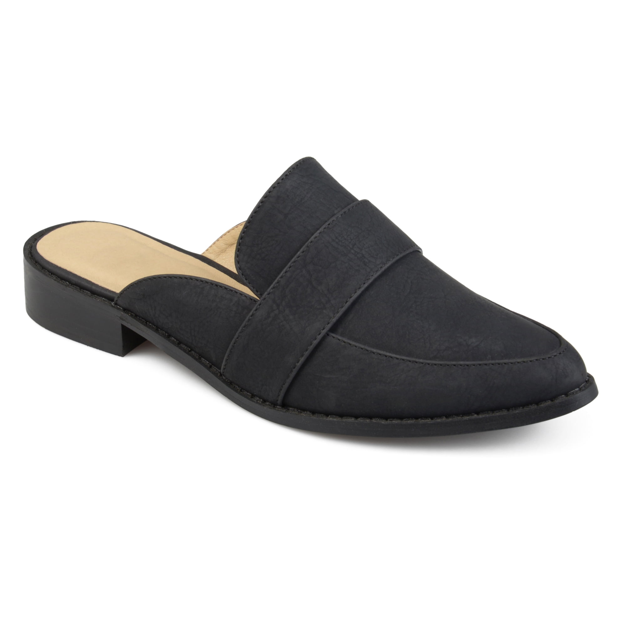 tan slip on mules
