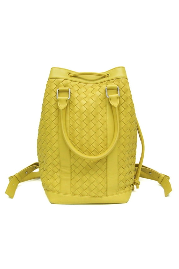Pre-Owned Bottega Veneta Intrecciato Men,Women Leather Backpack Yellow (Good)