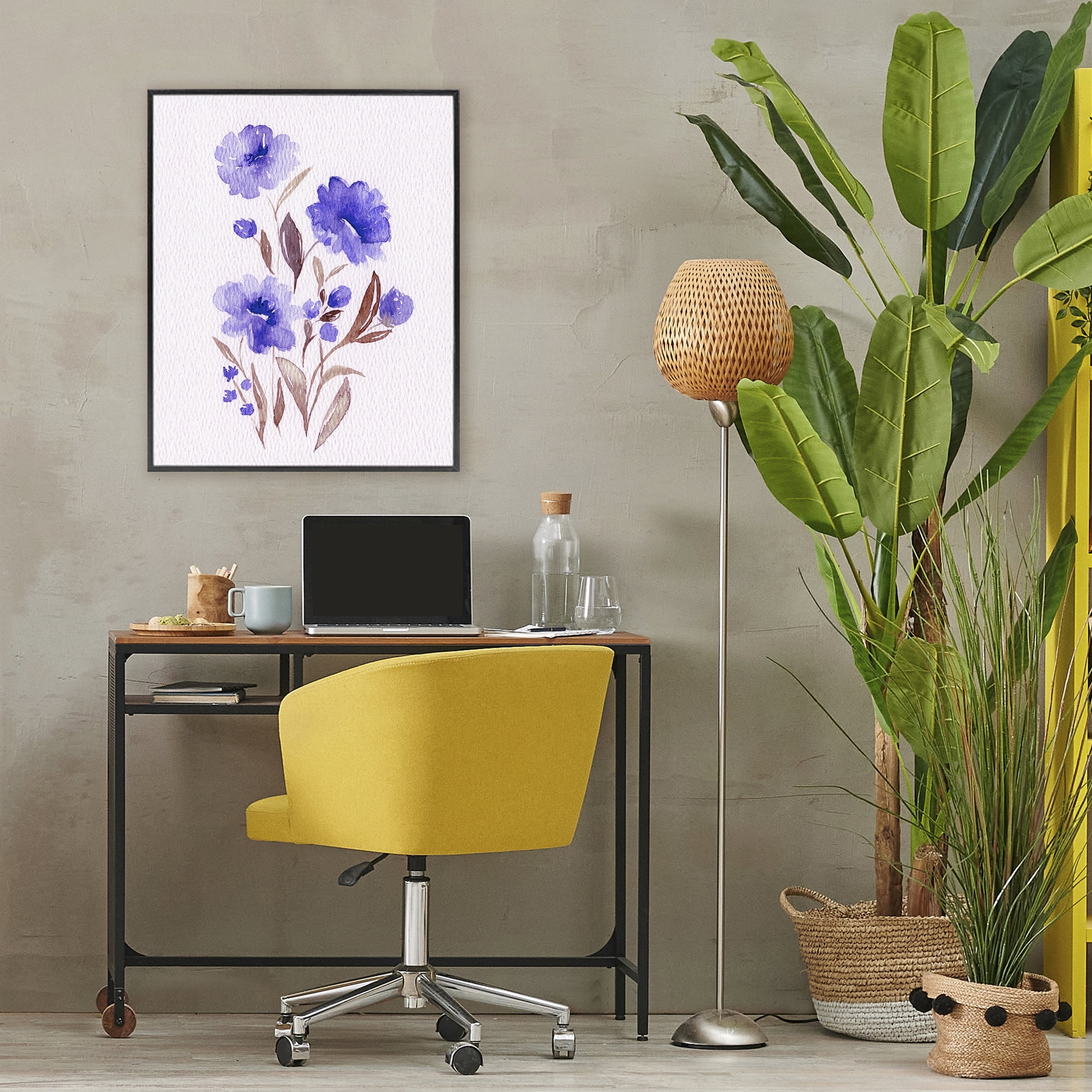 Stupell Industries Watercolor Purple Blossoms Black Framed Giclee Art, design by Leah Noel Art