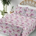 thumbnail image 3 of Ambesonne Floral Fitted & Flat Sheet with Sham 3 Pcs Set, Lily Flowers Vintage Grunge, Twin, Pink Green and Rose, 3 of 5
