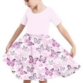 thumbnail image 6 of SGFCWSX Girls Short Sleeve Midi Dress Teens Summer Crewneck Print A-Line Dress for Casual Wear Pink Size 13-14 Years, 6 of 7