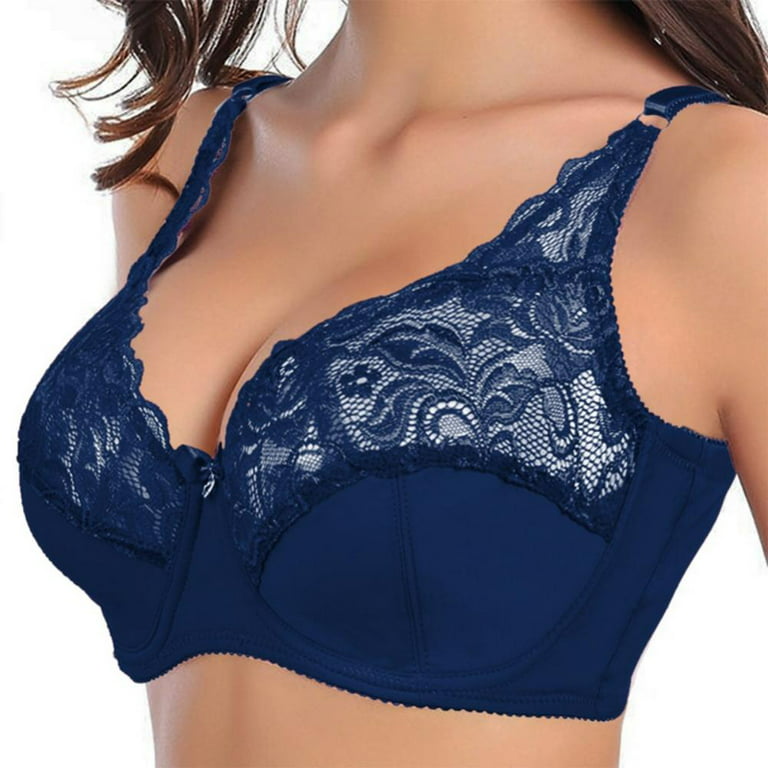 Women's Scalloped Lace Bra Embroidery Floral Bralette Underwire Minimizer  Bras Unlined 3/4 Cups Bra Non-Padded Plus Size Sexy Push up Brassiere  Lingerie(Blue,38/85D) 