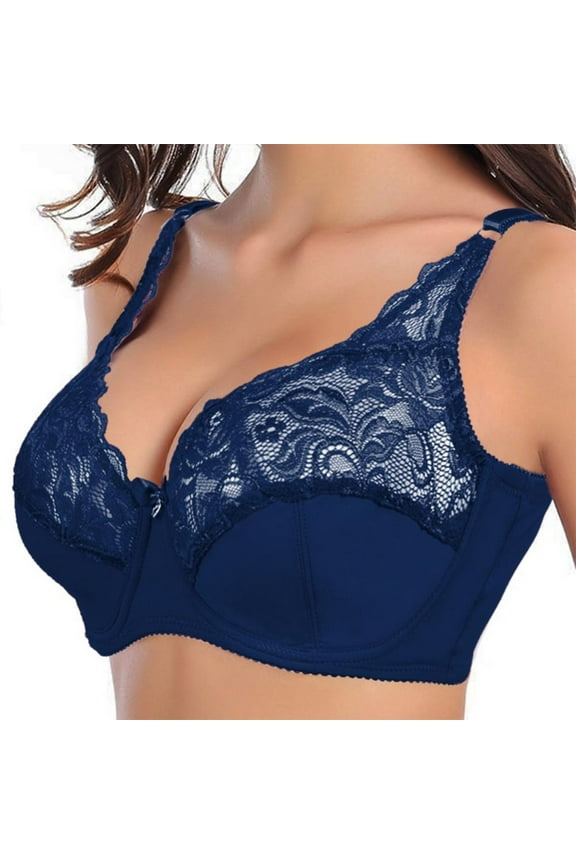 Women Embroidery Floral Lace Bra Underwire 3/4 Cup Bralette Unlined Non-Padded Push up Brassiere