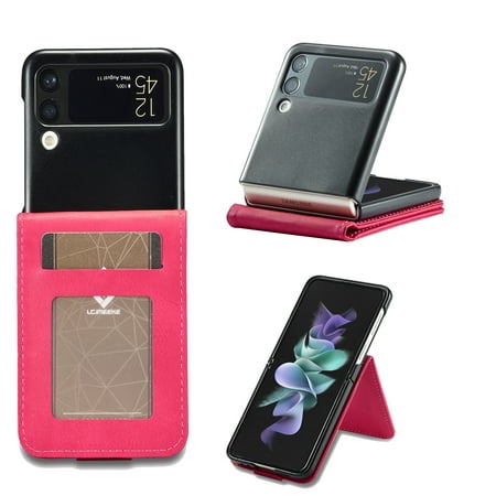 K-Lion For Samsung Galaxy Z Flip4,Hybrid Slim Shockproof PU Leather Card Slots Kickstand Case Cover,Rose