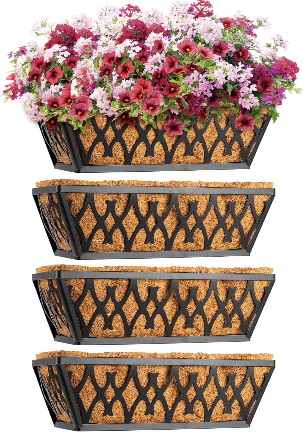 14 Inch Window Boxes 4 Pack-black Rectangular Outdoor Hanging Garden Planter