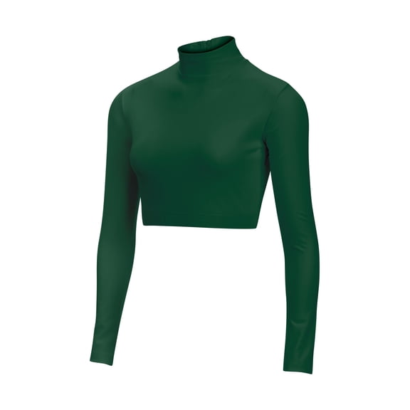 Chassé Girls Long Sleeve Cropped Bodysuit, Mock Neck Cheerleading Shirt Adult Sizes (Forest Green, XS)