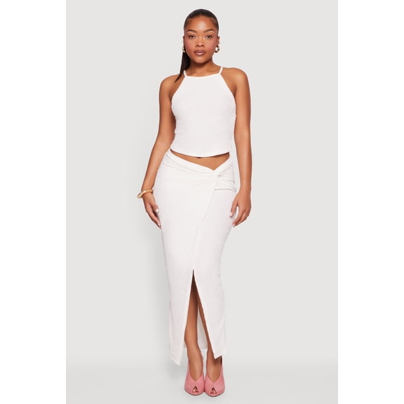 Women's Textured Knit Twist Front Asymmetrical Slit Skirt