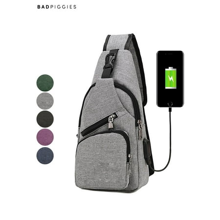 BadPiggies Mens Shoulder Crossbody Bag Sling Bag Chest Pack Travel Backpack With USB Charging