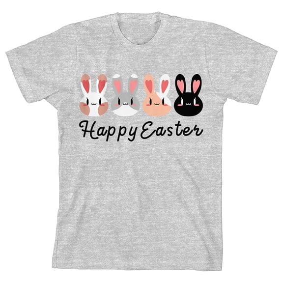 Dear Spring Happy Easter Cute Bunnies Youth Girl Heather Gray Short Sleeve Crew Neck Tee-Medium
