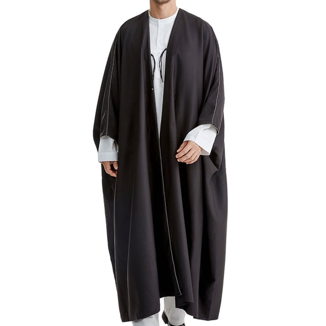 RXIRUCGD Robe Musulmane pour Hommes Robe Arabe Mi-Longue Style Manches Longues Chemise Longue Mode Décontractée Robe, Noir, Taille : TG
