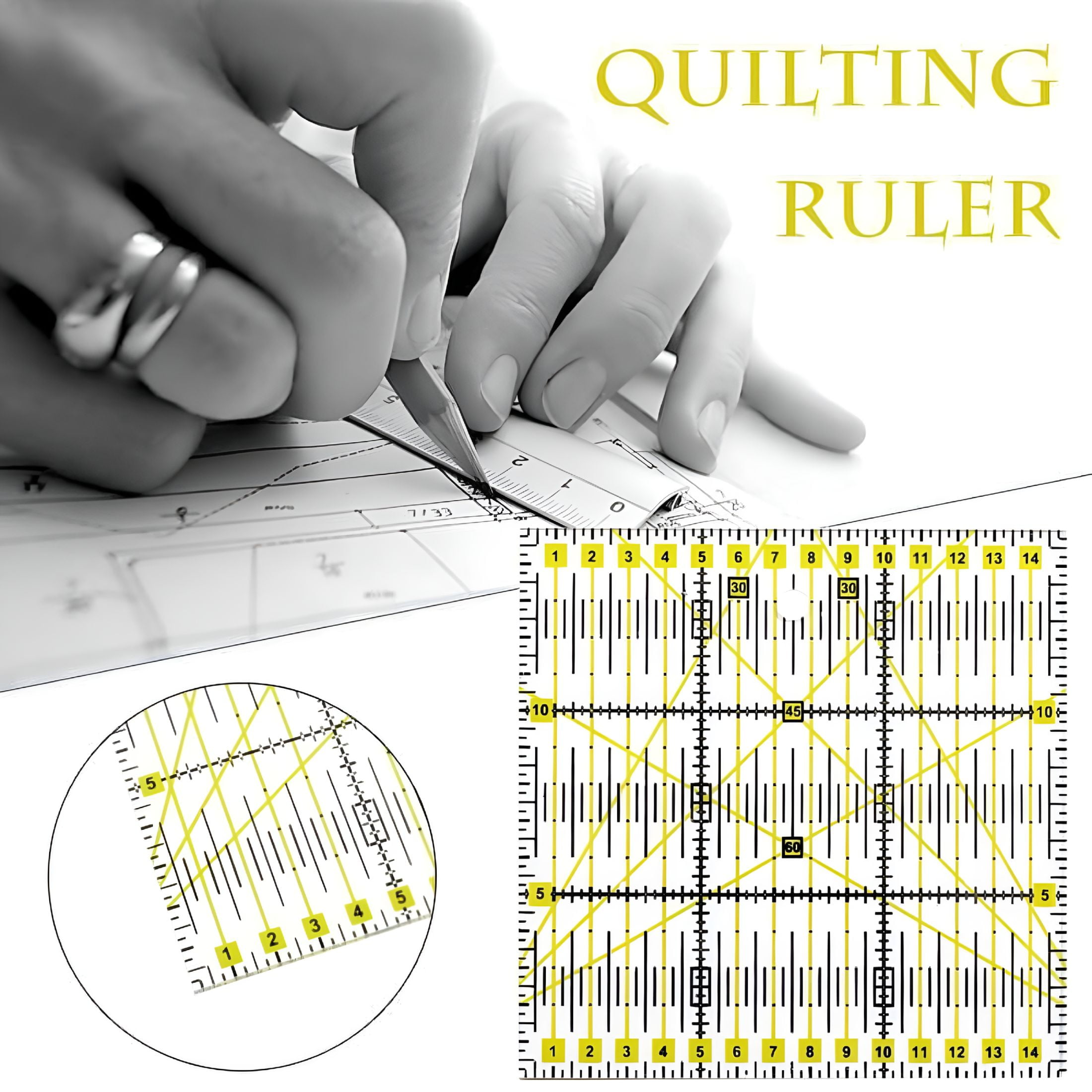 CCOCC Slotted Quilting Ruler Durable Patchwork Ruler Transparent DIY Craft Cutting Ruler Template for Designer Pattern Sewing Ruler,Yellow One Size