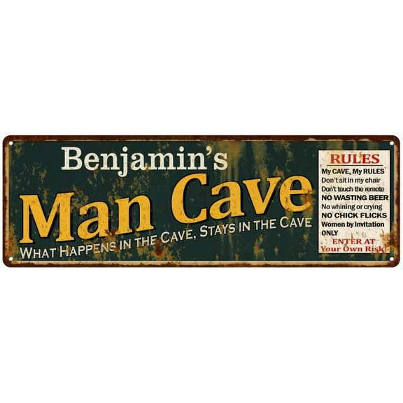 Benjamin's Man Cave Rules Green Sign Decor Gift 6x18 106180005460