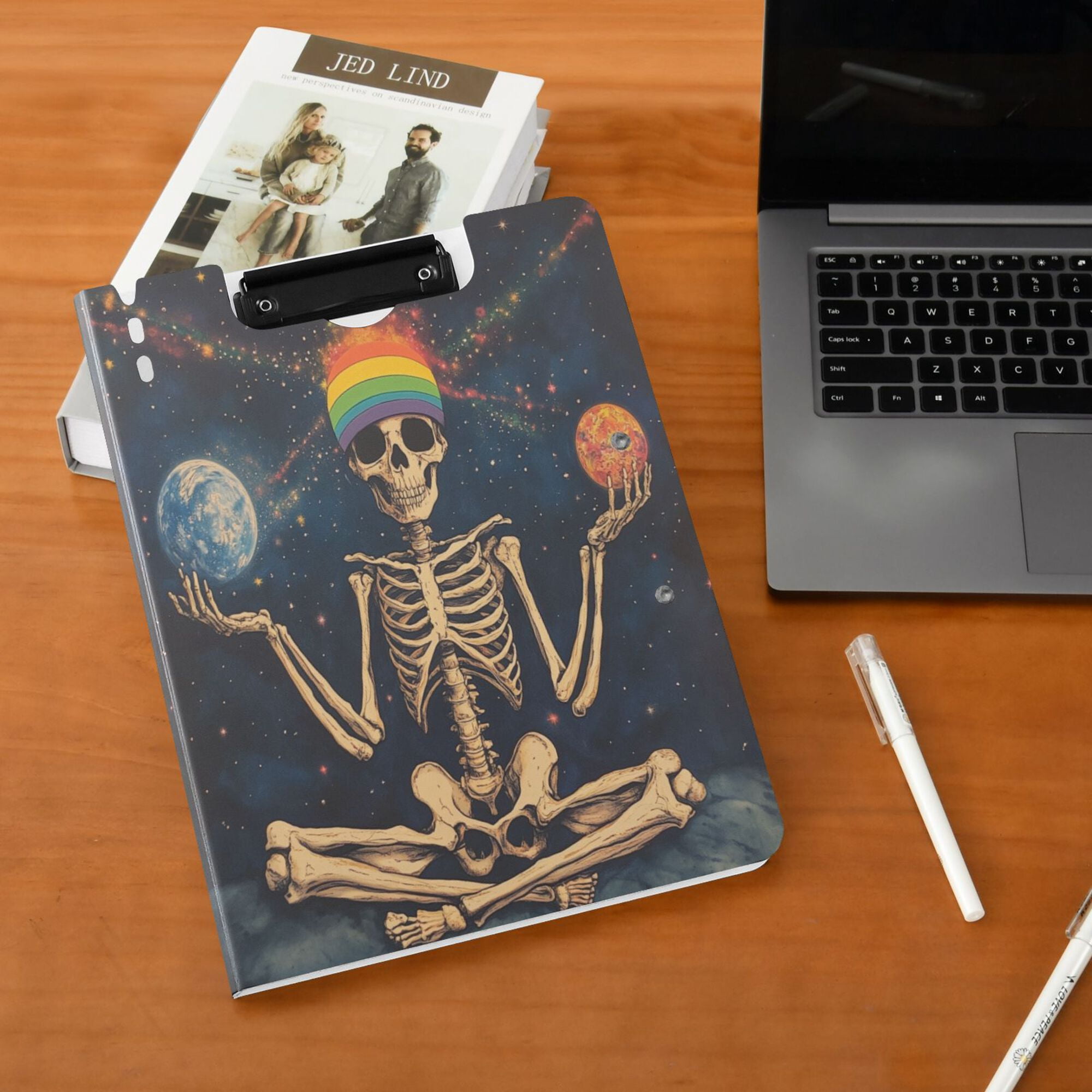 FORMRS A4 Clipboard Folder with Pen Holder Horizontal Foldable School Office Binder, Skeleton with Rainbow