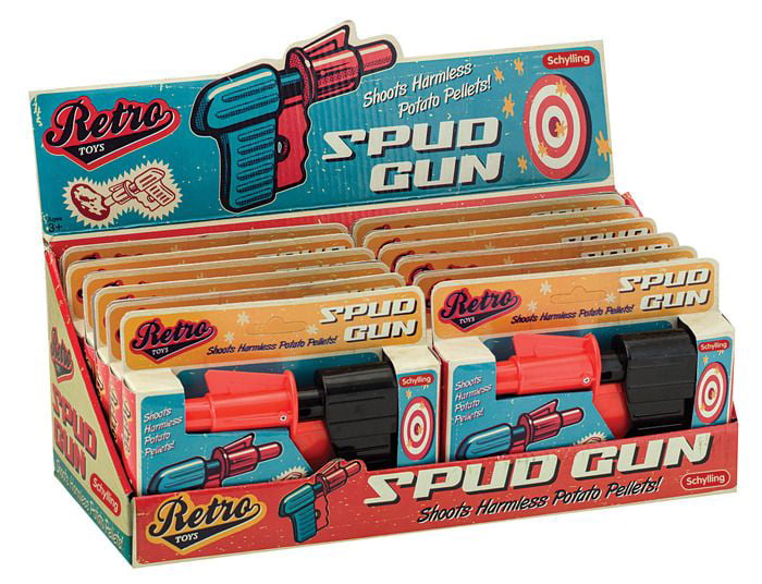 I ragazzi Classic Toy Spud Gun Pistola per Patate Giardino Retrò divertente Stocking Filler Set Rosso 