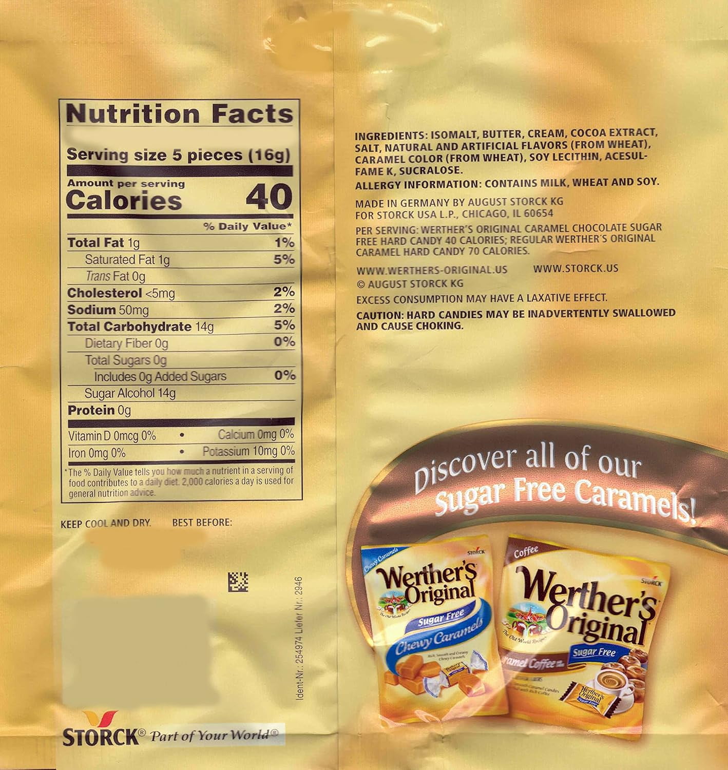 Bulk Werthers Original Hard Candy | Bulk Candy Individually wrapped | Werthers Caramel Candy | 1 lb Individual Flavor Bag | Ships in an Aromatik™ Resealable Pouch (Sugar Free Caramel Chocolate)