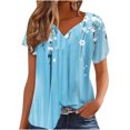 thumbnail image 3 of Black and Friday Discounted Items under $5 GaThRRgYP Womens tops V Neck Short Sleeve,Women Plus Size Short Sleeves V-Neck Print Blouse Pullover Short Sleeve Blouses Blue XL, 3 of 5