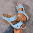 thumbnail image 4 of Slides for Women Bohemian Hollow out Orthopedic Walking Sandals Summer Casual Slip on Platform Wedges Sky Blue Size 7.5, 4 of 7