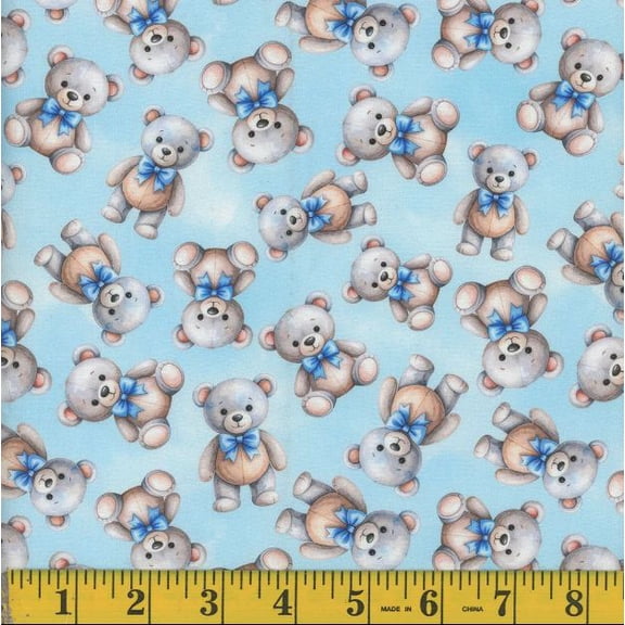 Cotton Teddy Boy Picnic Teddy Bears Stuffed Animals Kids Mook Fabrics Cotton Fabric Print by the Yard (144116)