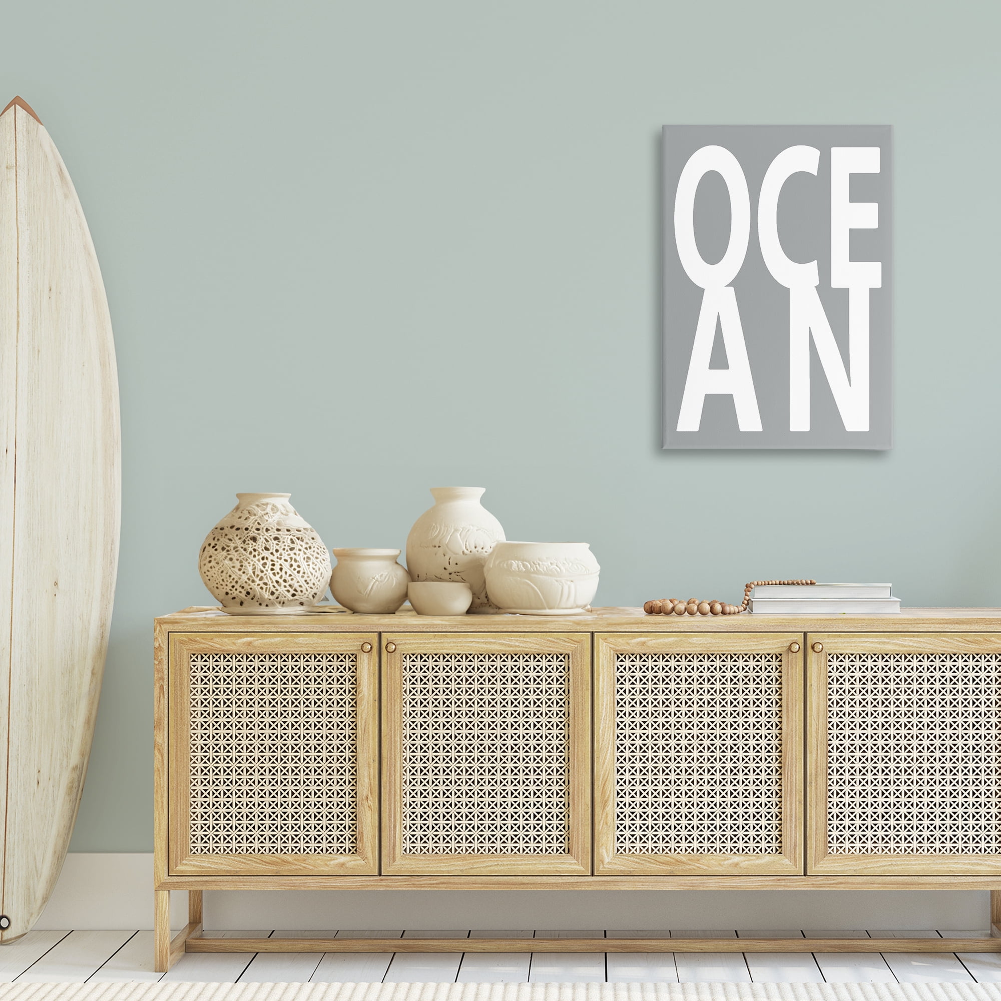 Stupell Industries Ocean Word on Grey Typography Painting Gallery Wrapped Canvas Art Print Wall Art, 24 x 36
